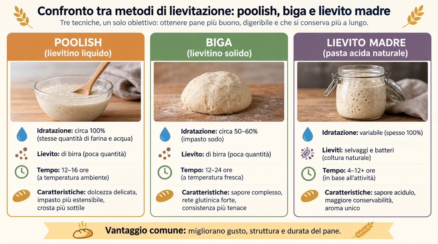 Confronto tra metodi di lievitazione: poolish, biga e lievito madre