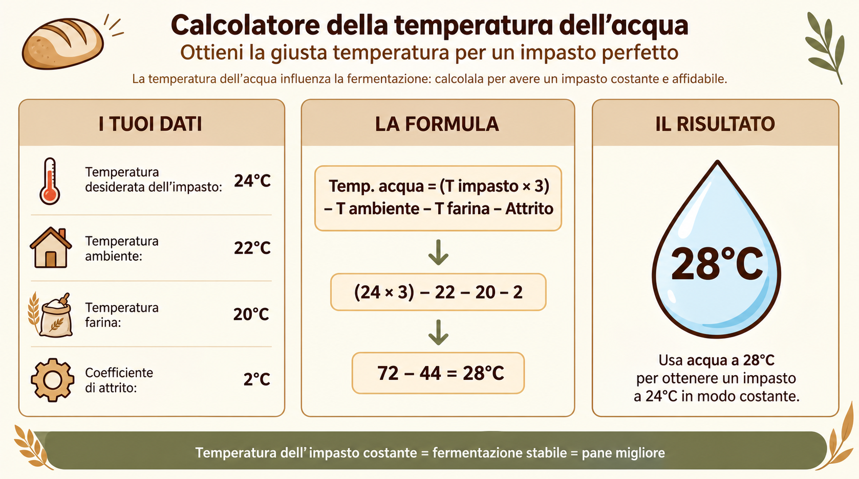 Calcolatore della temperatura dell'acqua: formula e risultato