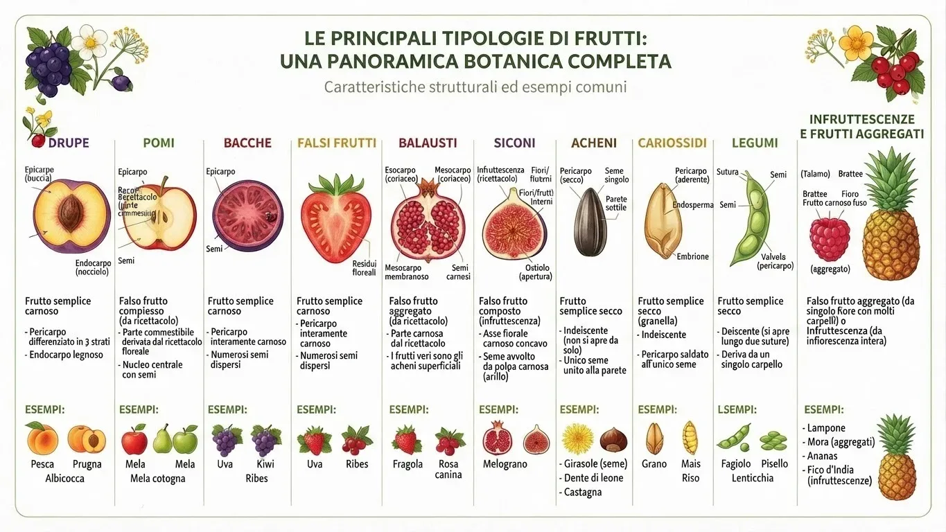 Le principali tipologie di frutti: drupe, pomi, bacche e falsi frutti a confronto